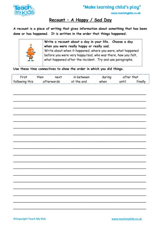 Worksheets for kids - Recount-a-happy-sad-day